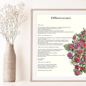 FLOWERS ART PRINT - Roses - Poetry - printed watercolor - A4
