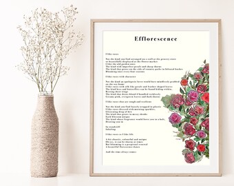 FLOWERS ART PRINT - Roses - Poetry - printed watercolor - A4