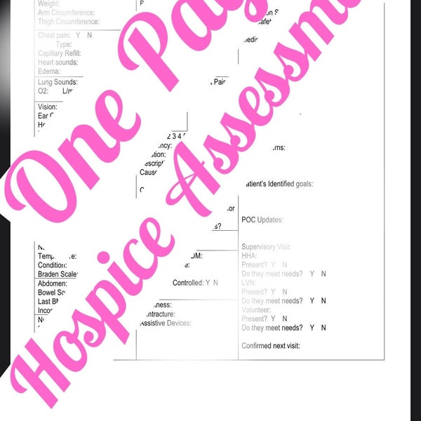Hospice Nurse Assessment Sheet Etsy UK
