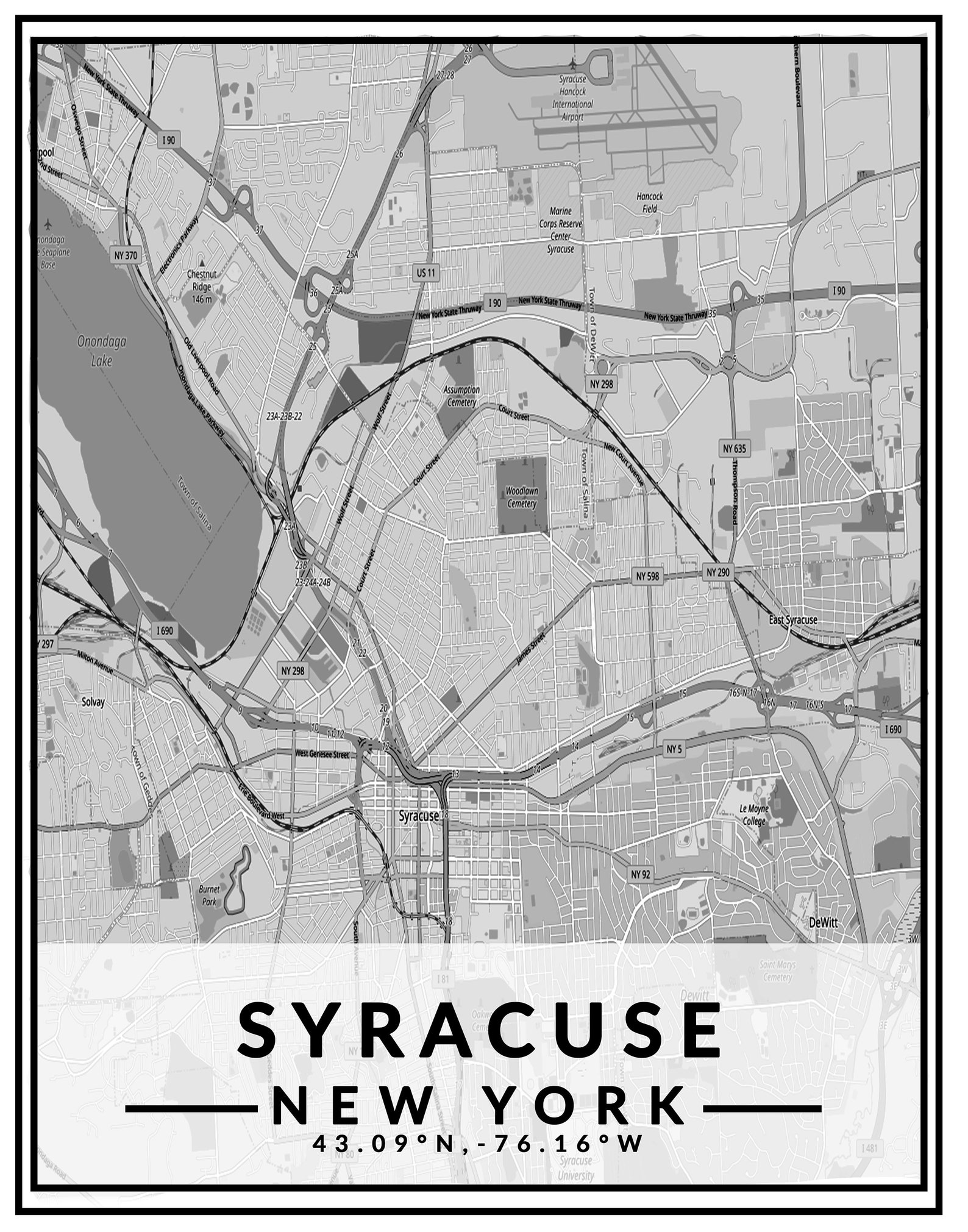Custom map print poster canvas Syracuse New York City map  Etsy