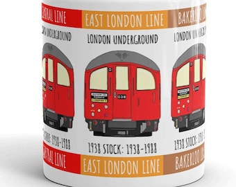 London Underground Kultige U-Bahn 1938 U-Bahn Bakerloo Central Northern Piccadilly und East London Lines Illustrierte Tasse