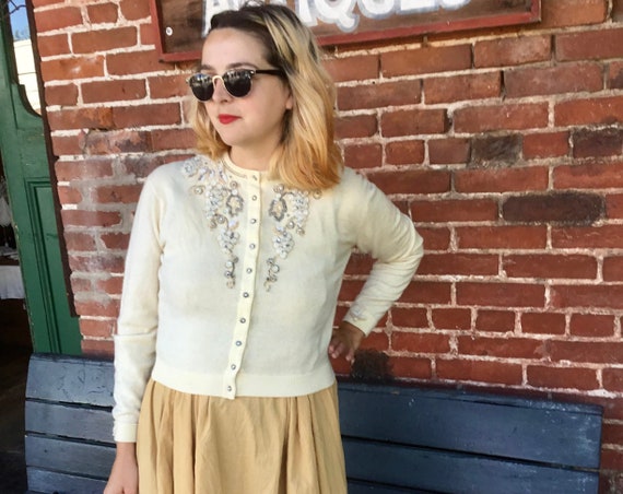Embroidered Cream Cashmere Sweater