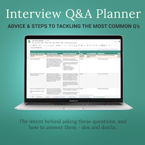 Interview Q&A Planner | Structured Spreadsheet Planner to Answering Most Common Interview Questions with Recruiter Advice