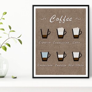Coffee Chart Cross Stitch Pattern - PDF Download