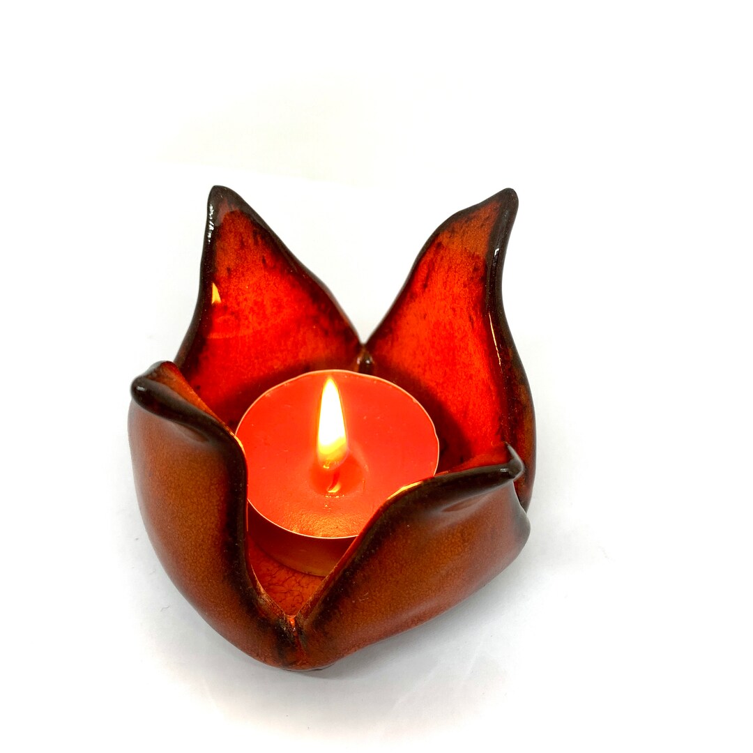 Handmade Glazed Ceramic Tulip Tea Light Candle Holder (2.5") – Artisan ...