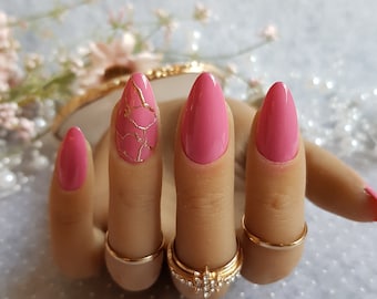 Gold Fake Nails Etsy