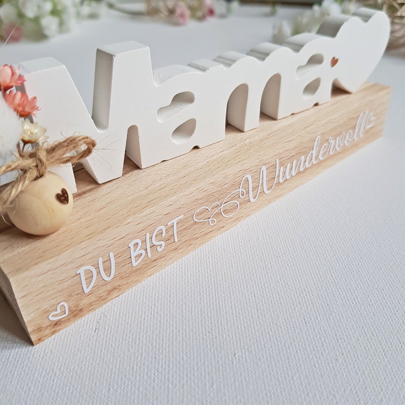 Muttertag, Muttertagsgeschenk, Holz Beton Raysin Deko, mit Spruch Schrift Trockenblumen / Mama Oma Geschenk Mitbrinsel Bild 6