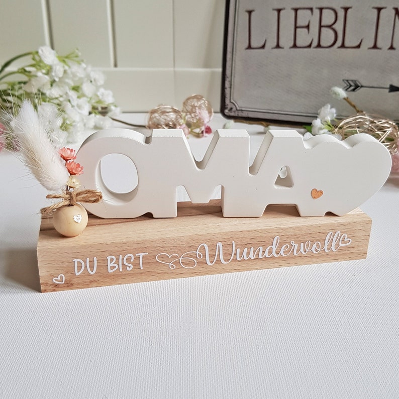 Muttertag, Muttertagsgeschenk, Holz Beton Raysin Deko, mit Spruch Schrift Trockenblumen / Mama Oma Geschenk Mitbrinsel Bild 8