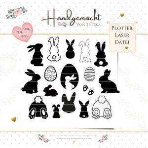 Plotter laserbestand Paashazen, diverse motiefvormen, silhouet Paashaas, digitale download in png, jpg, pdf / Paasdecoratie - sticker