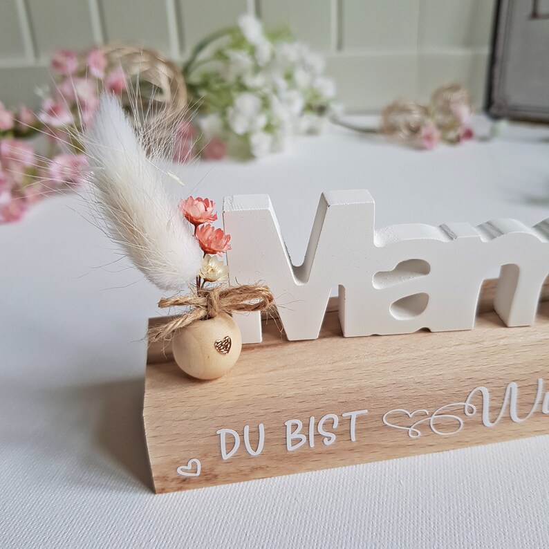 Muttertag, Muttertagsgeschenk, Holz Beton Raysin Deko, mit Spruch Schrift Trockenblumen / Mama Oma Geschenk Mitbrinsel Bild 4