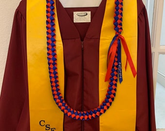 Graduation Ribbon Lei 2024 Pick 2 COLORS Black Green Burgundy Orange Gold Navy Blue Royal blue Lit Blue Purple Red White