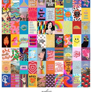 Boujee Rainbow Aesthetic Wall Collage Kit (Digital Download) 70pcs - Positive Quotes VSCO Girl Trendy, Bedroom Decor, Dorm Room