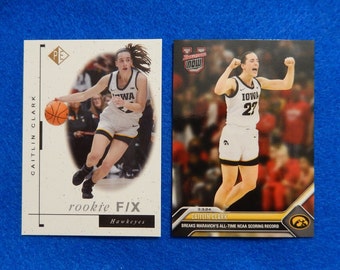Lot of 2 Caitlin Clark Iowa Rookie Basketball Cards - Bowman Now & Prospector's Edge, Near Mint