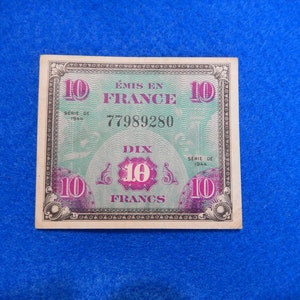 1944 France TEN (10) Francs, Allied Military Currency (AMC), issued by Allied powers during World War II