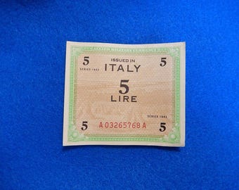 1943 Italy 5 Lire, Allied Military Currency (AMC), issued by Allied powers during World War II, AU