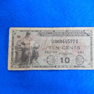1948 Military Payment Certificate (MPC), Series 481, 10 Cents, vintage collectible note
