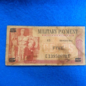 Military Payment Certificate (MPC), Series 692, 5 Cents, vintage collectible note