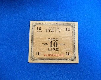 1943 Italy TEN (10) Lire, Allied Military Currency (AMC), issued by Allied powers during World War II