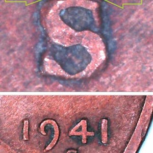Error Coin: 1941S/S Lincoln Wheat Cent RPM Repunched Mint Mark