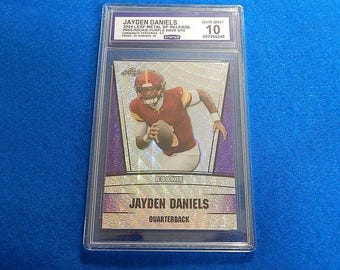 JAYDEN DANIELS 2024 #6 of 15 Leaf Metal Rookie Purple Wave Football Card #RS-6