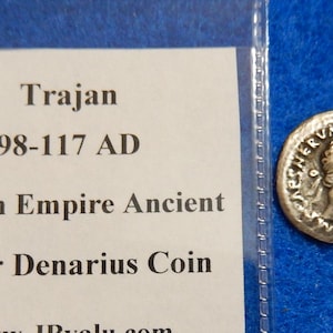 Roman Empire Ancient Silver Denarius Coin, Trajan 98-117AD, 1.9 grams, 18mm