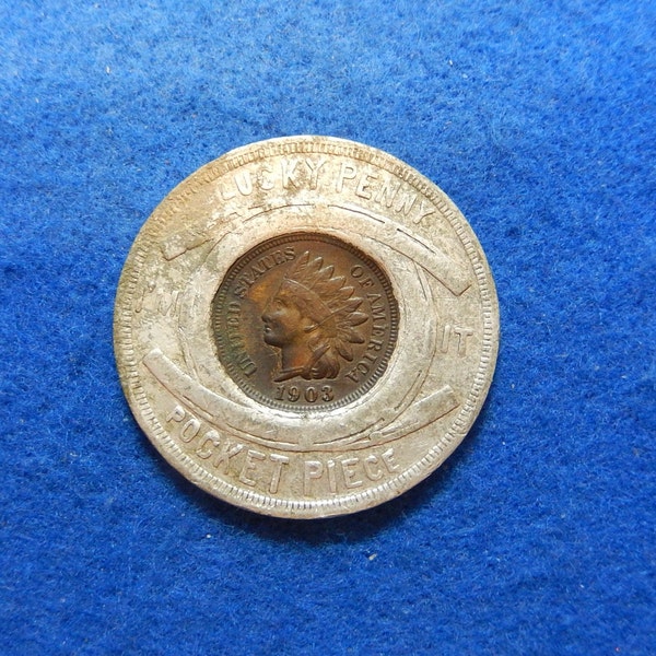 Encased INDIAN HEAD 1903 Lucky Penny Pocket Piece/Cent/Coin/Token