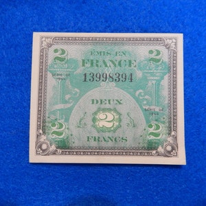 Used 1944 French 2 Francs, Allied Military Currency AMC
