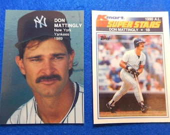 2 DON MATTINGLY Promo Baseball Cards: Pacific 1989 + KMART 1990 by Topps, Near Mint Condition