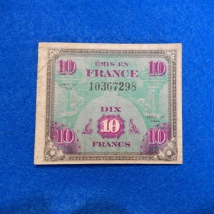 1944 France TEN (10) Francs, Allied Military Currency (AMC), issued by Allied powers during World War II