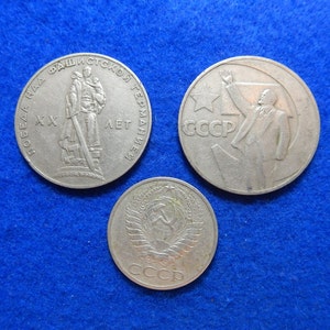 3 USSR RUSSIA Coins: 1965 & 1967 1 Rouble/Ruble + 1964 50 Kopeks,Vintage,Edge Lettering,Ships from USA