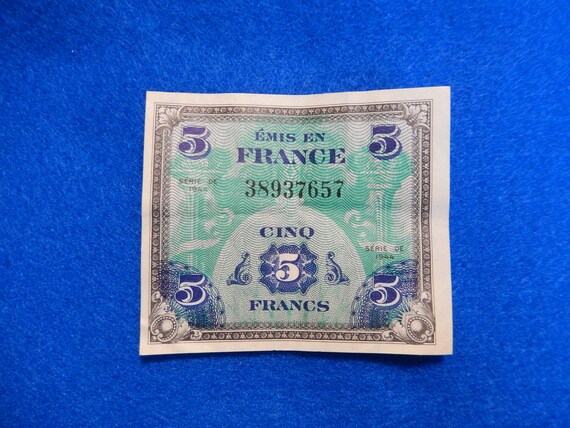 1944 France FIVE (5) Francs, Allied Military Currency (AMC