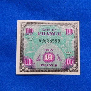 1944 France TEN (10) Francs, Allied Military Currency (AMC), issued by Allied powers during World War II