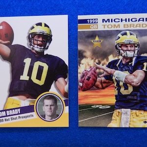 Lote de 2 tarjetas de fútbol de novato de TOM BRADY 1999, Michigan Wolverines, casi nuevas