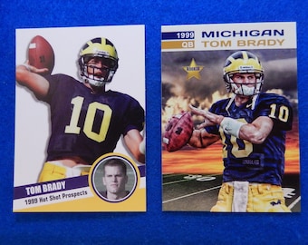 TOM BRADY 1999 Rookie Football Cards Lot of 2, Michigan Wolverines, Near Mint