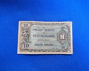 1944 Germany 10 MARK, CRISP Allied Military Currency, issued by Allied powers during WWII