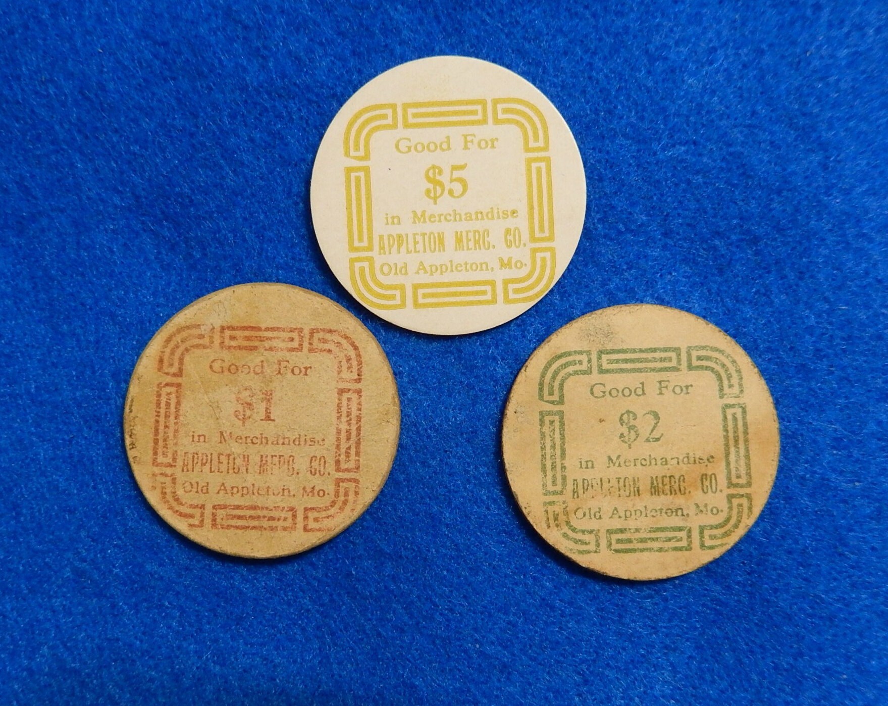 Vintage Company Store Tokens Lot of 3: Appleton Merc. Co., Old Appleton  Missouri