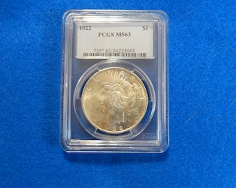 1922 SILVER PEACE Dollar - PCGS Graded Original Uncirculated MS63 - Beauty!