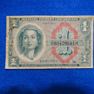 1961 Military Payment Certificate (MPC), Series 611, One Dollar, vintage collectible note