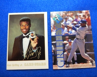 1989 KEN GRIFFEY Jr. Rookie rare Print Error Card + 1995 PKK Promo Baseball Card, Seattle Mariners, Like New