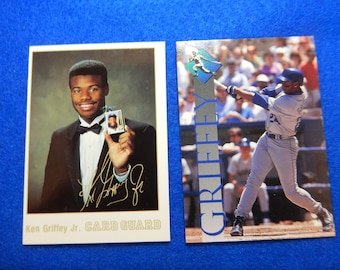 1989 KEN GRIFFEY Jr. Rookie rare Print Error Card + 1995 PKK Promo Baseball  Card, Seattle Mariners, Like New