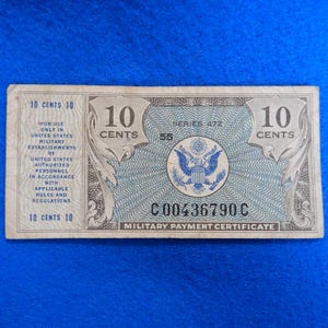 1947 Military Payment Certificate (MPC), Series 472, 10 Cents, vintage collectible note