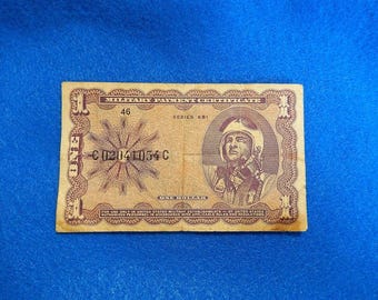 1968 Military Payment Certificate (MPC), Series 681, ONE DOLLAR, Vietnam War vintage collectible note