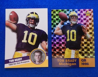 TOM BRADY 1996 & 1999 Rookie Football Cards Lot of 2, Michigan Wolverines, Near Mint
