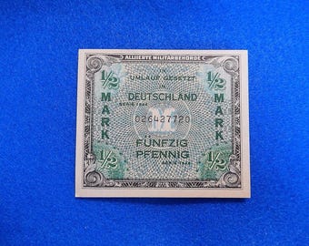 1944 German 1/2 Mark, Allied Military Currency (AMC), Almost Uncirculated, issued by Allied powers during World War II