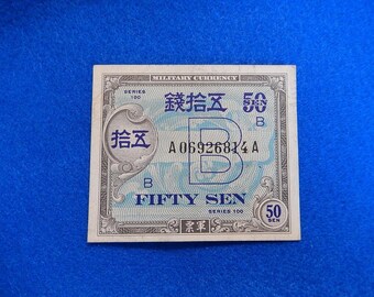 1945 Japanese FIFTY (50) Sen, Allied Military Currency (AMC), issued by Allied powers during World War II, Japan