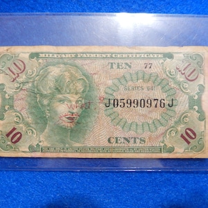 1964 Military Payment Certificate (MPC), Series 641, 10 Cents, Vietnam War vintage collectible note