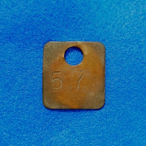 Brass Coal Mine Tool Tag #57, Rectangular Shape, Vintage Antique