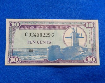 1968 Military Payment Certificate (MPC), Series 681, 10 Cents, Vietnam War vintage collectible note
