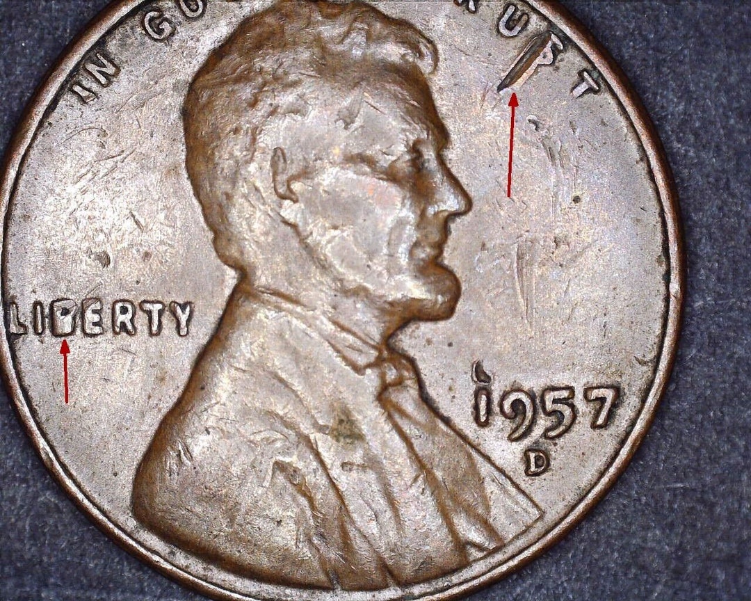 ERROR Coin 1957D Lincoln Wheat Penny/cent Struck Through Grease Error