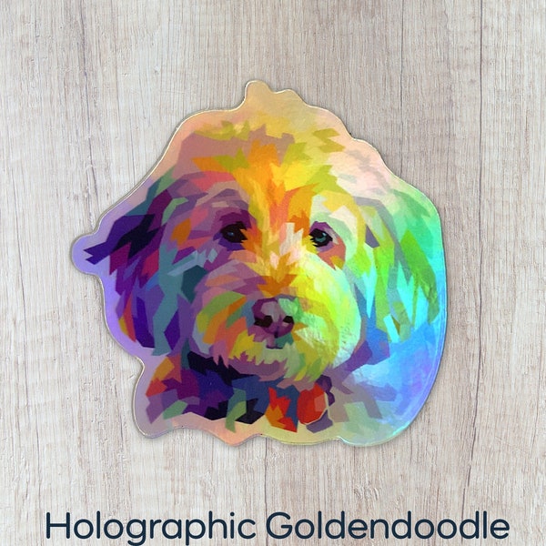 Holographic Doodle Dog Sticker, Hologram, Shiny bright colorful dog, Gift for Kids, Laptop, Water bottle, Cute Puppy, Goldendoodle, Fun Gift